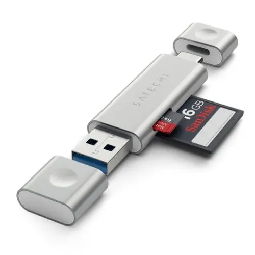 Кардридер Satechi Aluminum Type-C USB 3.0 and Micro/SD (Type-C) серебряный Док-станция купить в Барнауле фото 3
