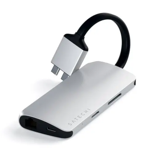 Хаб Satechi Type-C Dual Multimedia Adapter для Macbook с двумя портами USB-C серебряный Док-станция купить в Барнауле фото 5