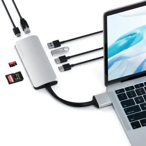 Хаб Satechi Type-C Dual Multimedia Adapter для Macbook с двумя портами USB-C серебряный Док-станция купить в Барнауле фото 3