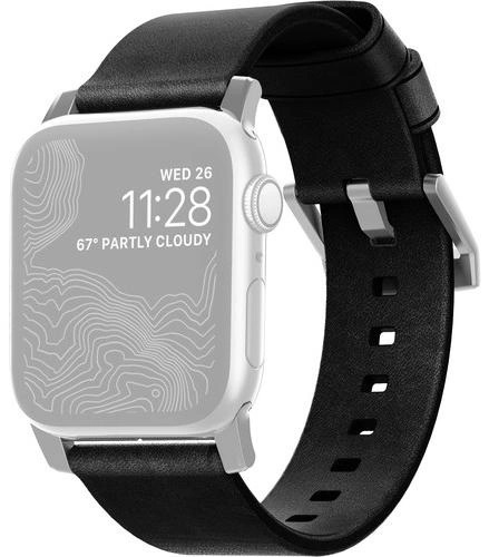купить Ремешок для Apple Watch Band 40/38mm Nomad Modern Strap Slim кожанный черный (застежка серебро) в Барнауле