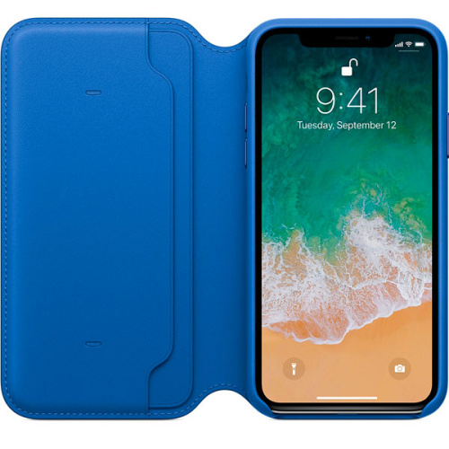 купить Чехол Apple iPhone X Leather Folio Electric Blue (синий) в Барнауле фото 2