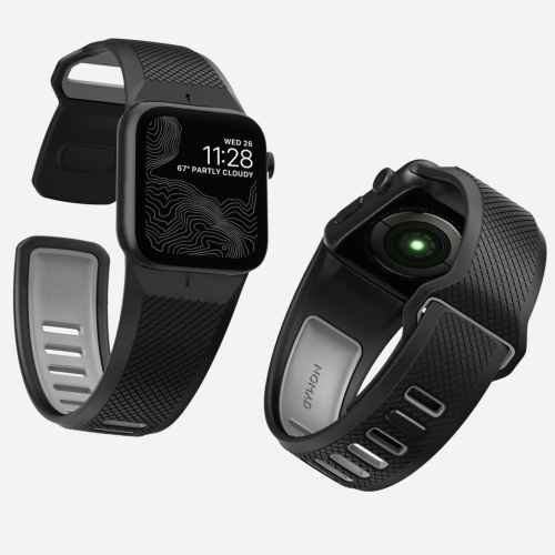 купить Ремешок для Apple Watch Band 44/42mm Nomad Sport Strap силиконовый черный/серый в Барнауле