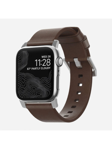 купить Ремешок для Apple Watch Band 40/38mm Nomad Modern Strap кожанный темно-коричневый (застежка серебро) в Барнауле