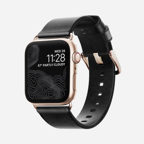 купить Ремешок для Apple Watch Band 40/38mm Nomad Modern Strap Slim кожанный черный (застежка золото) в Барнауле фото 2